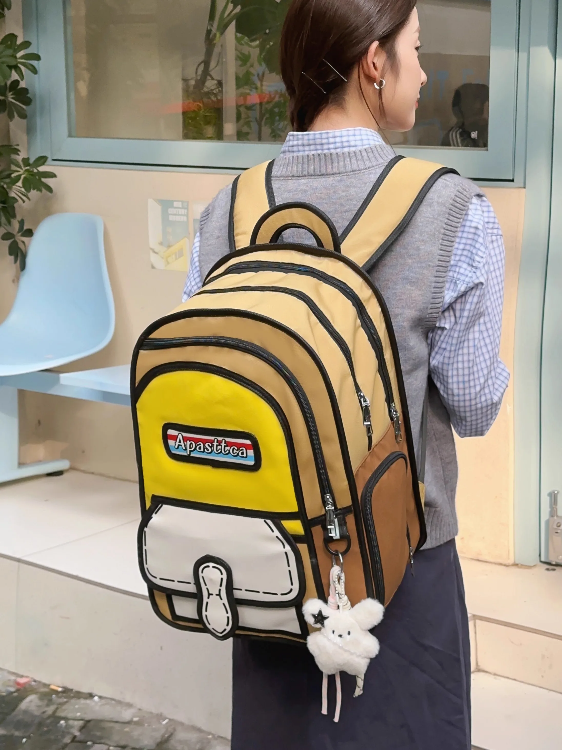 

Large Capaci High School Girls Cartoon Bapa Double oulder Bag Travel Waterproof Nylon Material with Cuter Carent