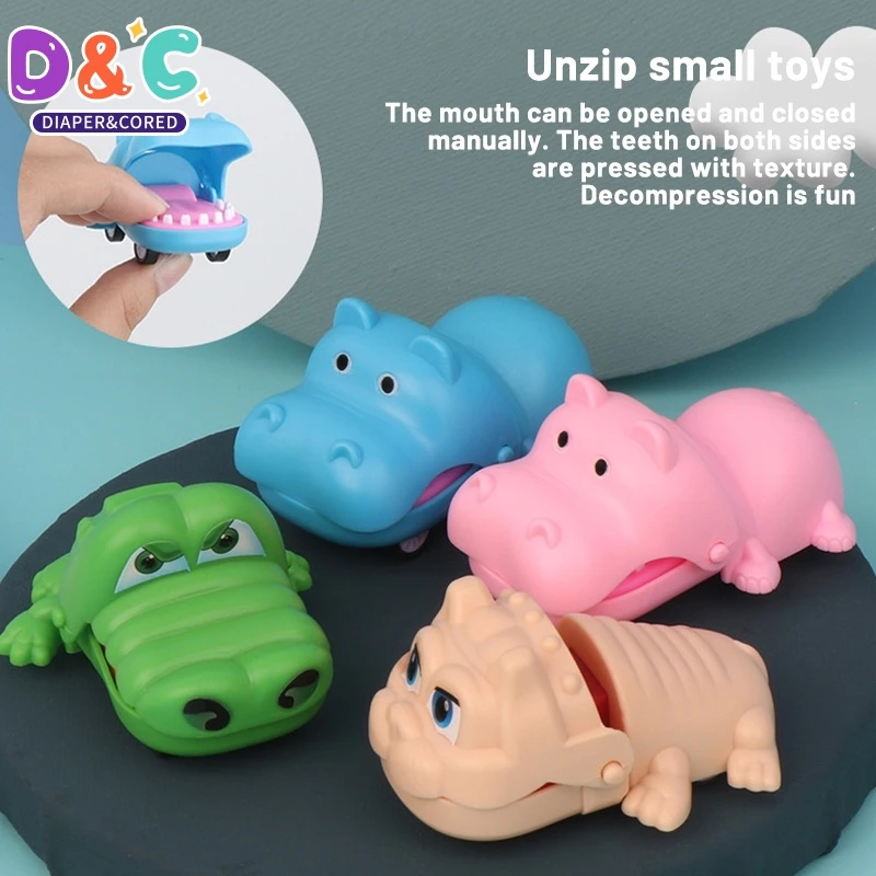 Biting Hand Crocodile Mouth Pull-back Car Toy Cartoon Hippo Puppy Animal Pull Back Toy Car Press Teeth Bite Fingers Tricky Toy