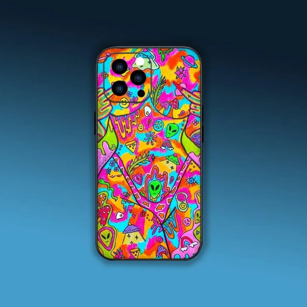 Trippy Psychedelic Mushrooms Eye Phone Case For iPhone Mini 11 12 13 Plus Pro Max 14 15 XR XS Black Shell