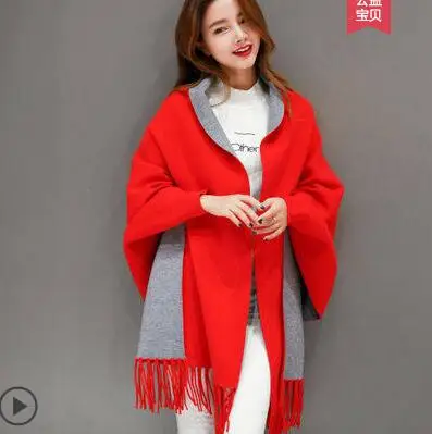 Autumn Winter Fashion Lady Tassel Knitted Shawl Sweater Women Solid Tassel Batwing Sleeve Poncho Cardigan wrap swing