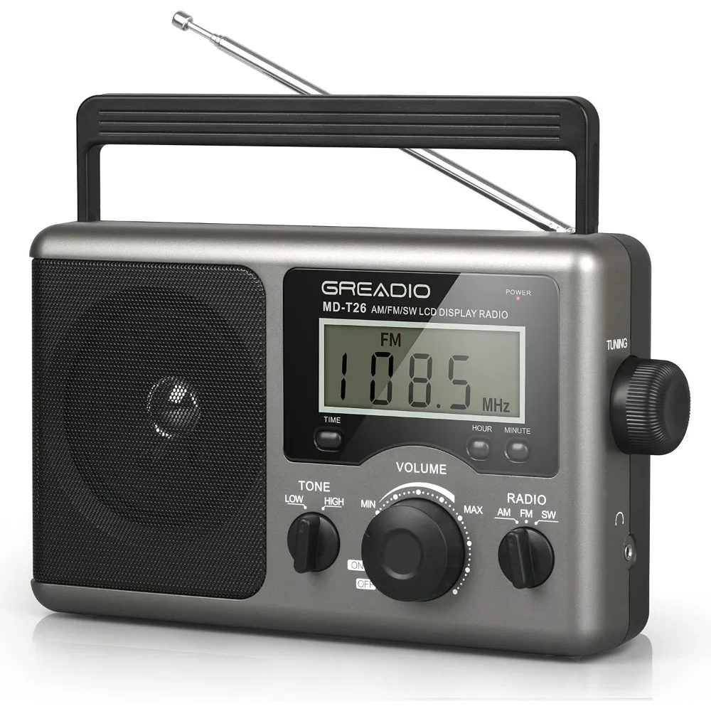 Portable Shortwave Radio: AM/FM, LCD, Time Setting, Battery/AC, Loud Speaker, Earphone Jack, Great for Gifts & Home