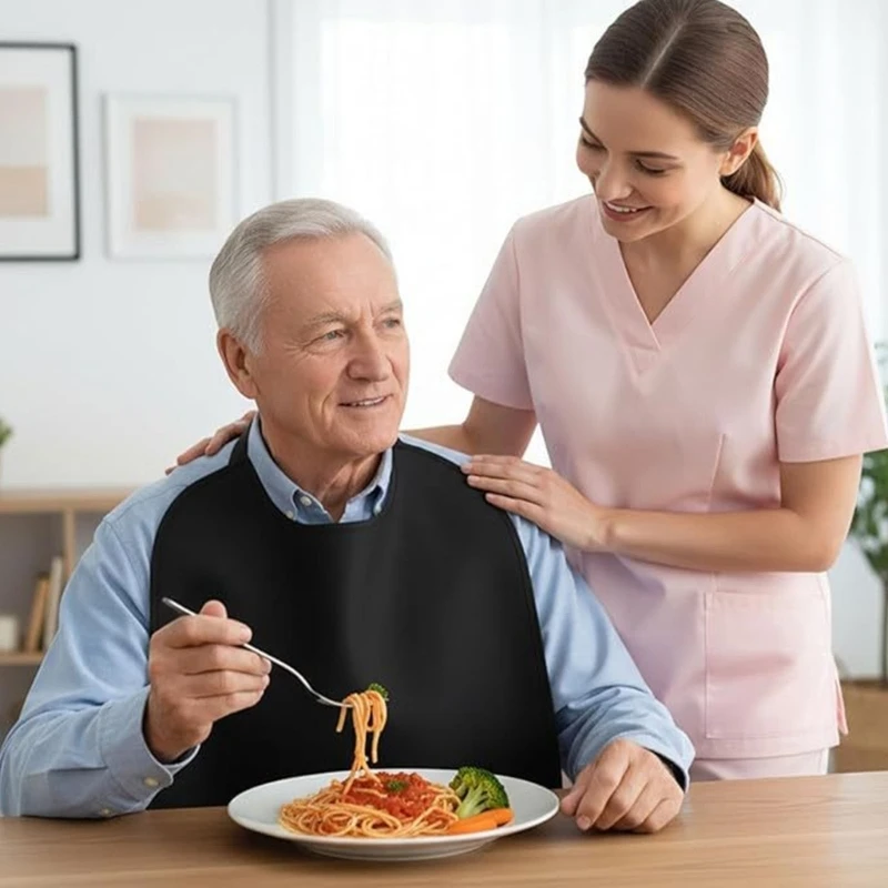  Stain Resistant Waterproof Adult Bib for Elderly Full Coverage Washable with Adjustable Fastener Design