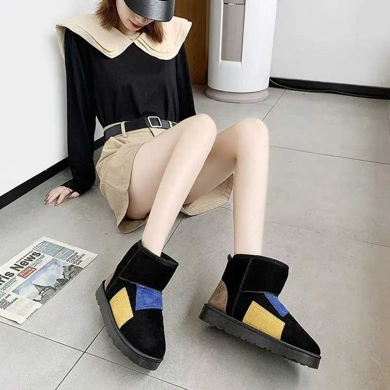 Winter Women's Snow Boots With Velvet Thick Sole Personality Comfortable Casual Non-slip Fashion Matching Color Cotton Shoes
