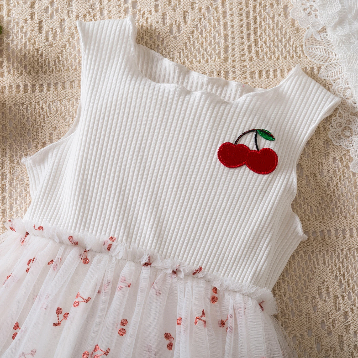 Summer Baby Girl Dress Girl\'s Embroidered Cherry Round Neck Sleevesless Princess Dress Fashion Children\'s Birthday Party Clothes