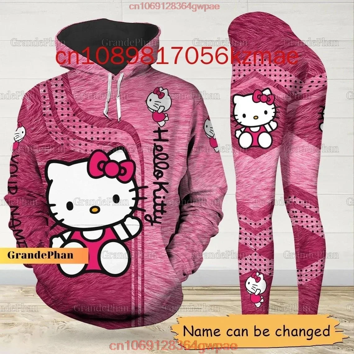 Personalized Hello Kitty 3D Women's Hoodie and Leggings Suit Minnie Yoga Pants Sweatpants Fashion Sports Suit Set