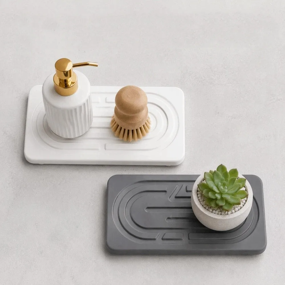 2pcs Absorbent Diatomaceous Earth Tray Set Quick Drying Minimalist Hand Soap Holder Diatomaceous Earth Multi-Functional Soap box