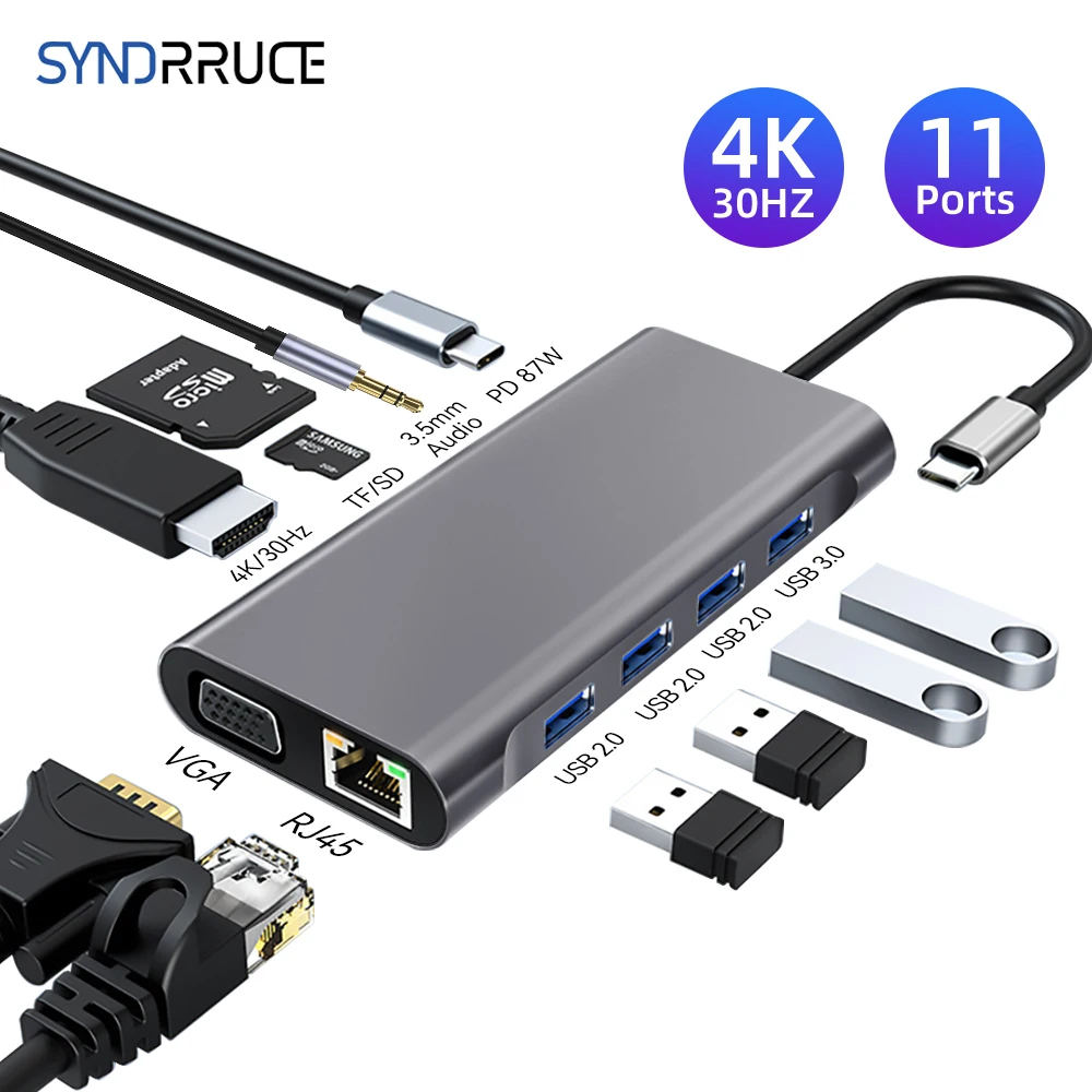 11 in 1 USB C HUB Type C to 4K HDMI-compatible USB 3.0 Adapter Multifunction Docking Station for MacBook Air Lenovo Xiaomi