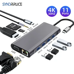 HUB USB C 11 in 1 da tipo C a 4K adattatore USB 3.0 compatibile con HDMI Docking Station multifunzione per MacBook Air Lenovo Xiaomi