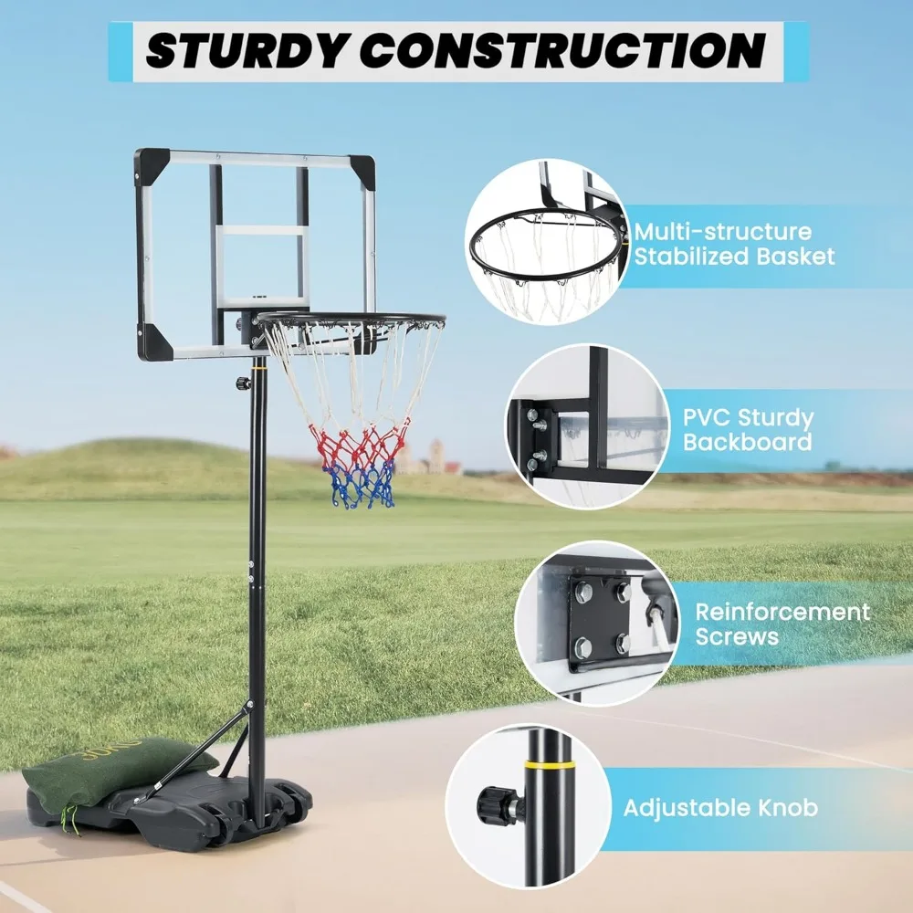 휴대용 야외 농구대, 28인치 백보드, 높이 조절 가능(5.8~7피트), 안정성을 위한 샌드백 포함