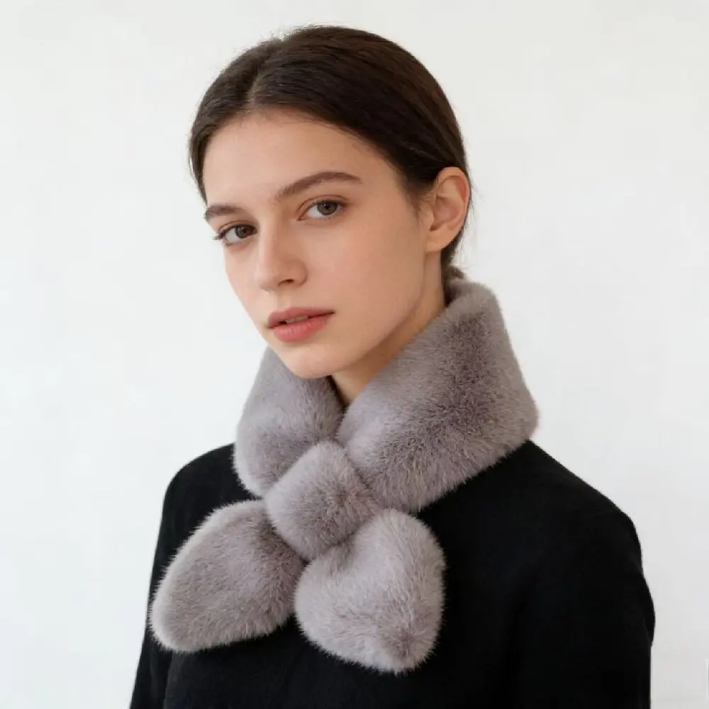 Cachecol de Pele de Coelho Falsa para Mulheres, Aquece, Cachecol de Inverno Colorido, Elegante e Plush