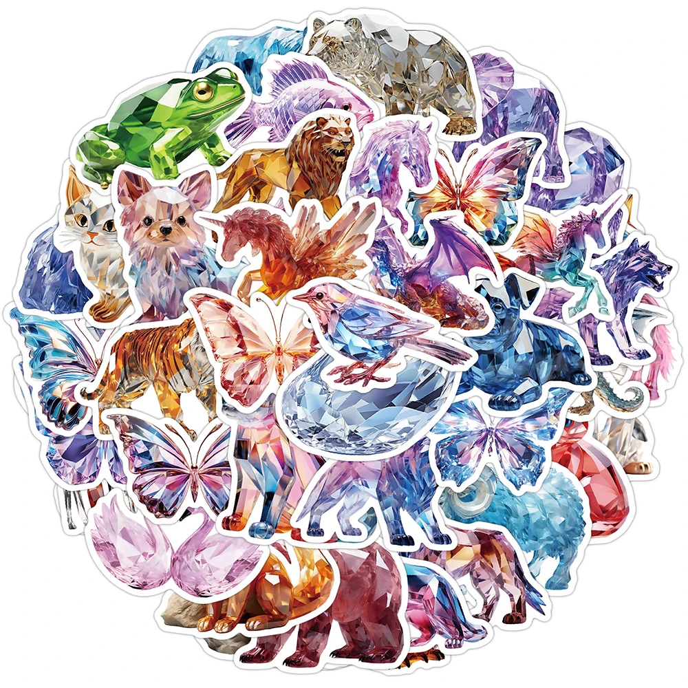 10/30/50pcs Cute Funny Cartoon 3D Crystal Animal Stickers Colorful Aesthetic Decals DIY Luggage Phone Helmet Waterproof Sticker