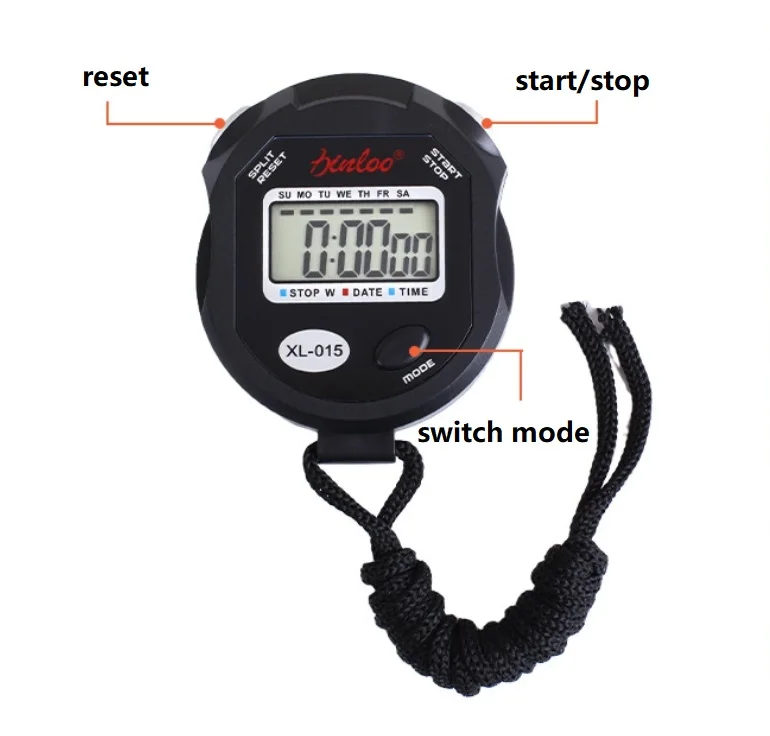 XL-015 المهنية الرياضة توقيت ساعة توقيت إلكترونية صغيرة Lcd 1 صف ساعة توقف رقمية لمدرب الكرونومتر السباحة الجري