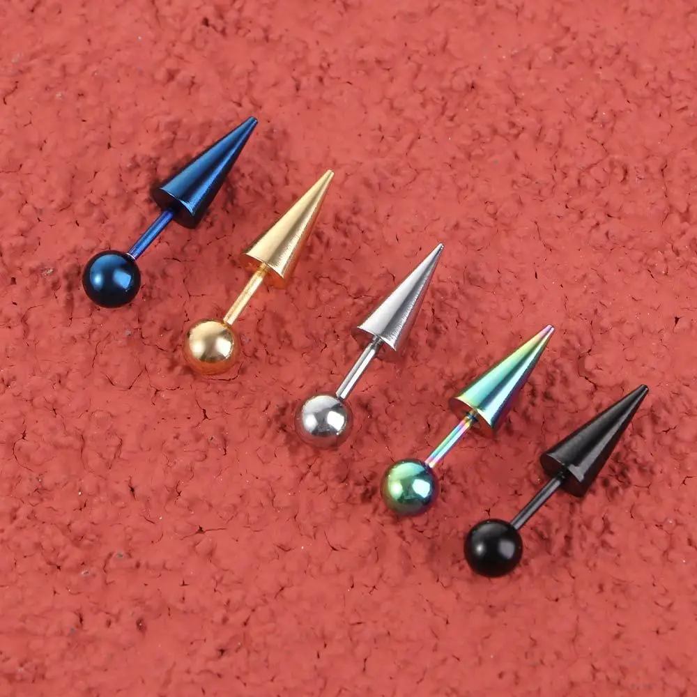 Punk Men Round Ball Spike Cone Tip Fashion Jewelry Ear Stud Titanium Steel Piercing Earrings