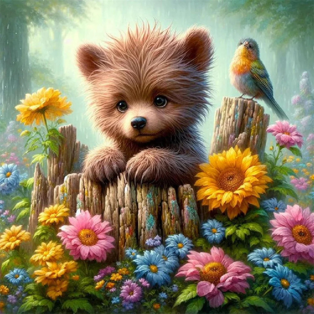 EverShine Diamant-Mosaik, Bär, 5D-Strass-Stickerei, Tier, geeignet für Anfänger, Malerei, Sonnenblume, Kinderhobby