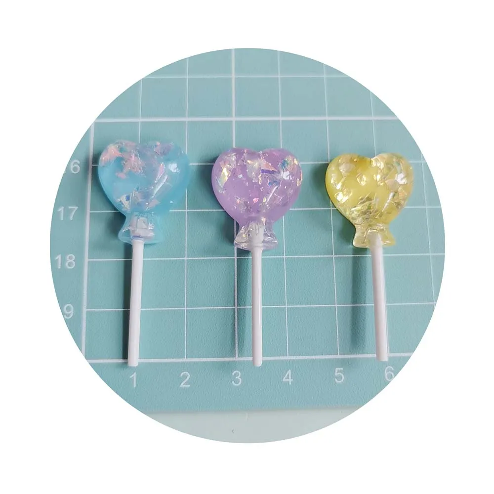 

Colorful Glitter Heart Resin Lollipop Scrapbook DIY Decor Candy Food Figurine Keychain Earring Charms Slime Crafts