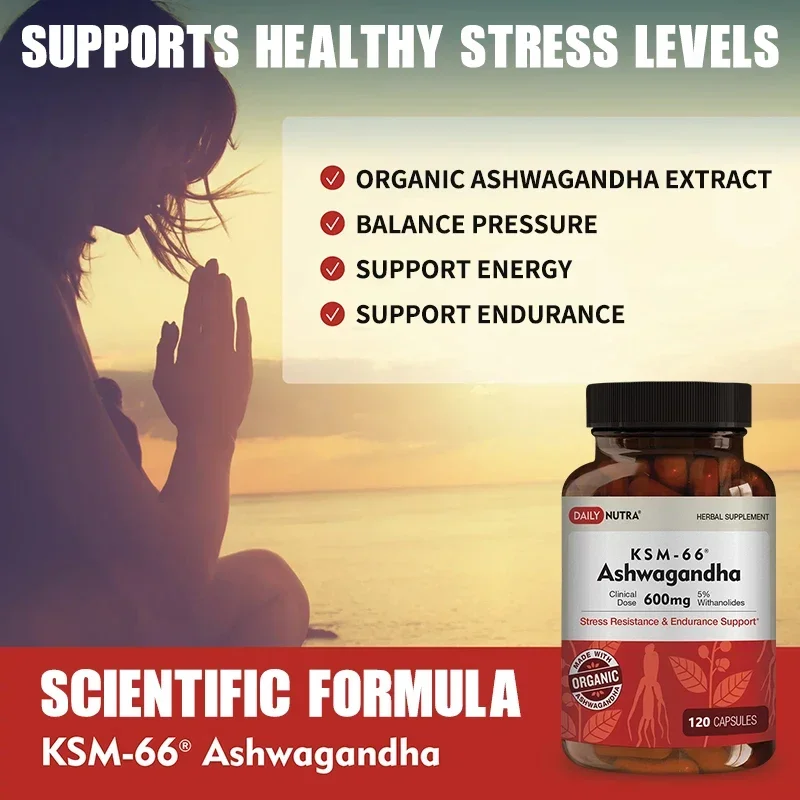 KSM-66 Ashwagandha - 600 Mg Organic Root Extract - High Potency Supplement with 5% Withanolides | Stress Relief