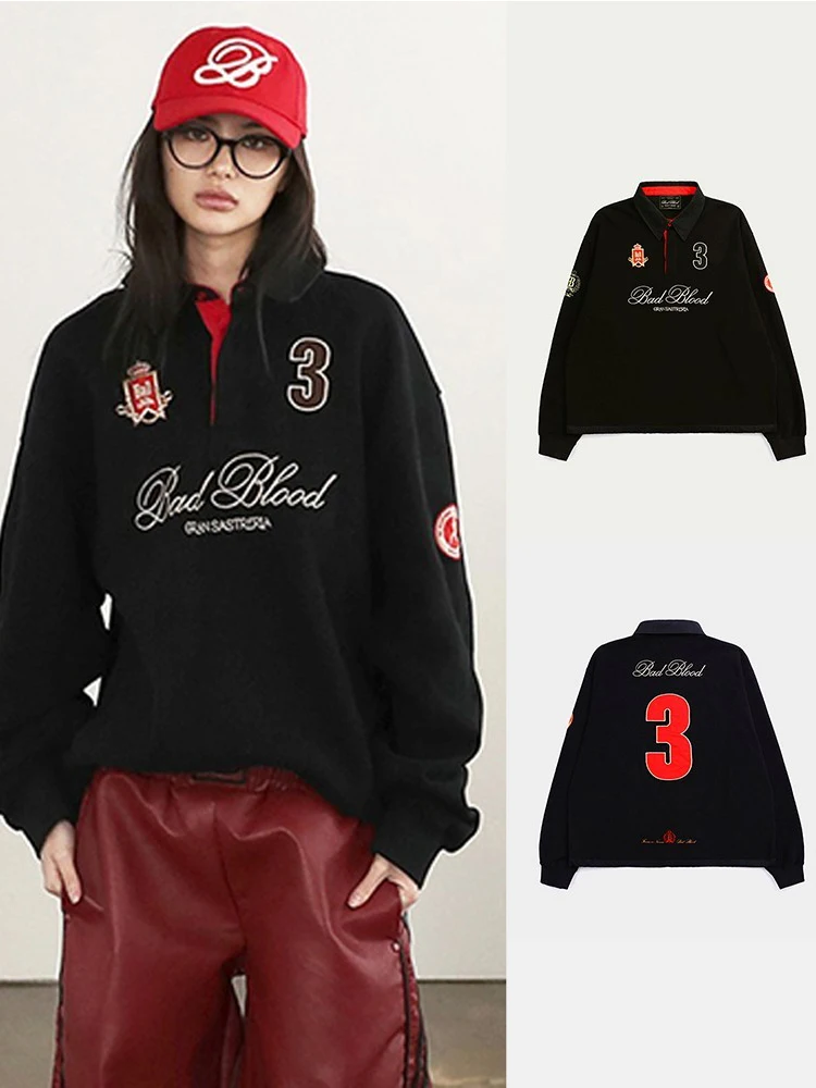 American Sle Los Sweatshirt Dames Design High-End Feeling Small Cro Spicy Girl Rugby Top Herfst Lange Sve Kraag