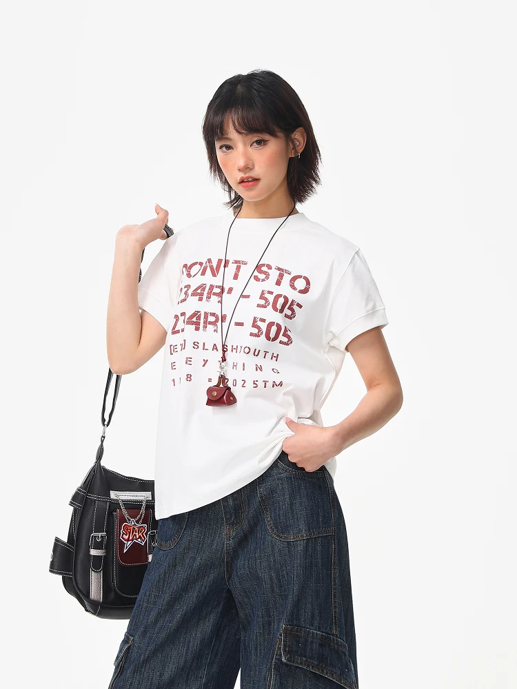 

Женская футболка в стиле американского ретро с буквенным принтом, свободного кроя, с круглым вырезом, коротким рукавом, повседневная, хлопковая, летняя