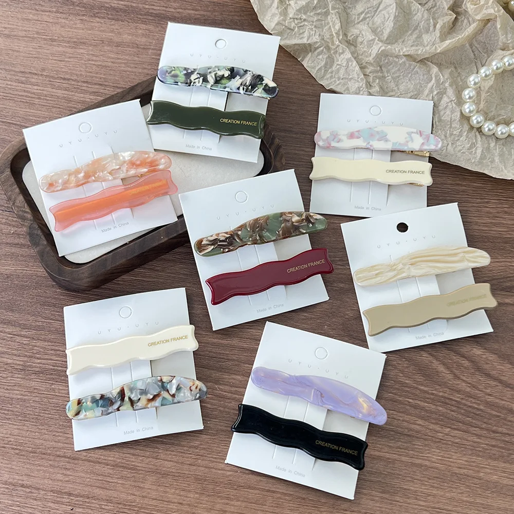 2pcs Geometric Acetic Acid Hair Clips Versatile Forehead Bangs Hairpins Headwear Temperament Duckbill Clips Styling Accessories