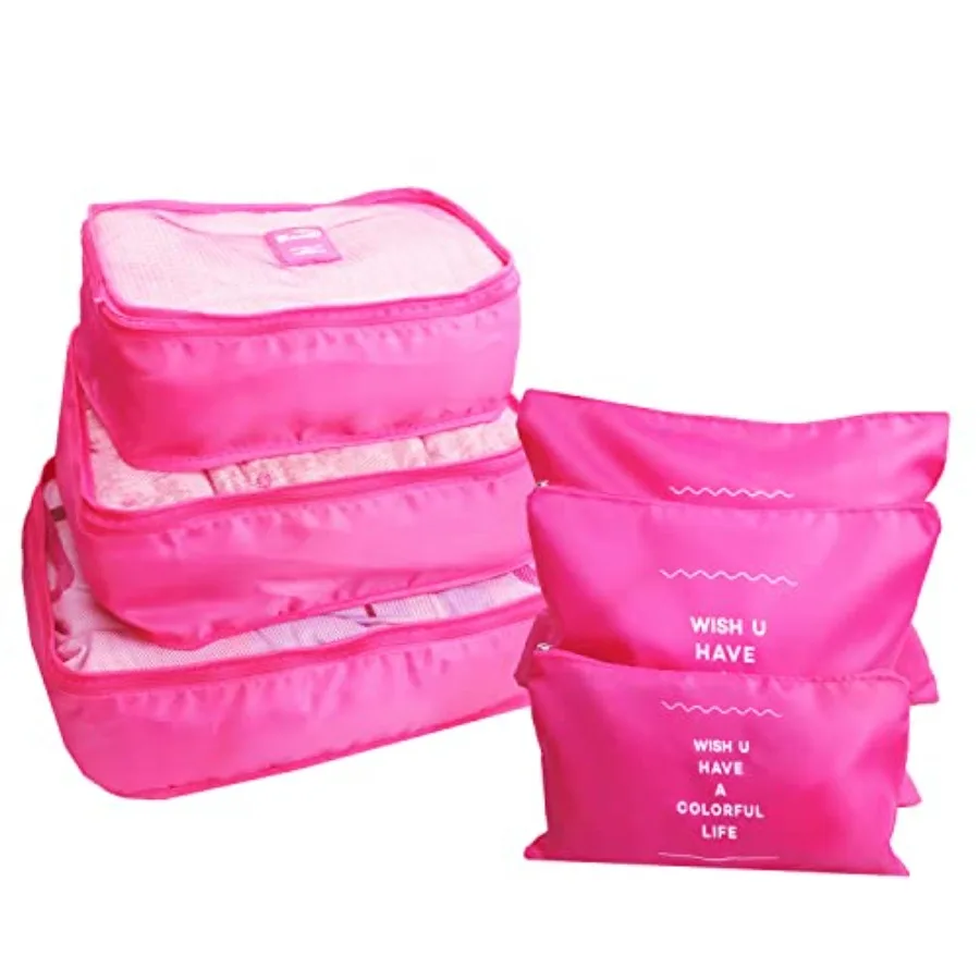 

Набор из 6 упаковочных кубов-органайзеров для белья и путешествий, компрессионные сумки для рюкзаков и чемоданов, ярко-розовые, легкие
