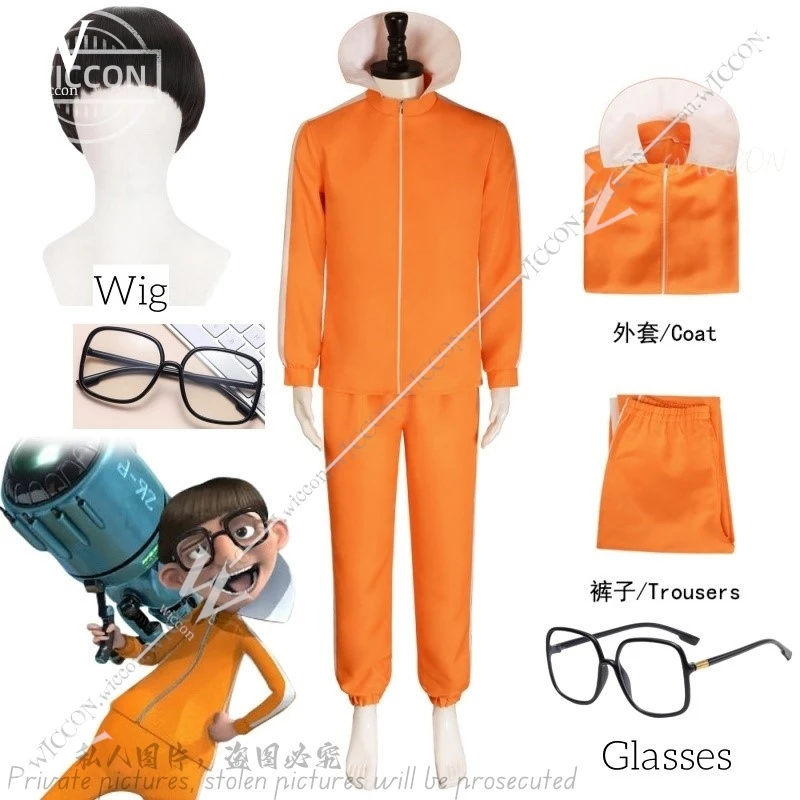 

Vector Movie Cosplay Costume Orange Jakect Pant Glasses Outfits Set Mushroom-shaped Wig Halloween Fancy Suit Party Suit Vector