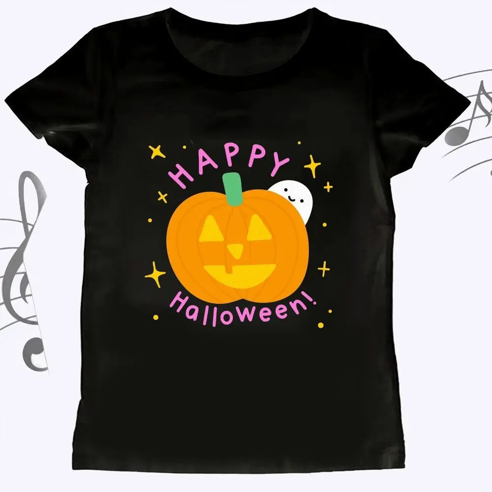 Happy Halloween Pumpkin Ghost Graphic T-Shirt Women Kawaii Cartoon Print Autumn Short Sleeve Tee Female Funny Holiday Street Top
