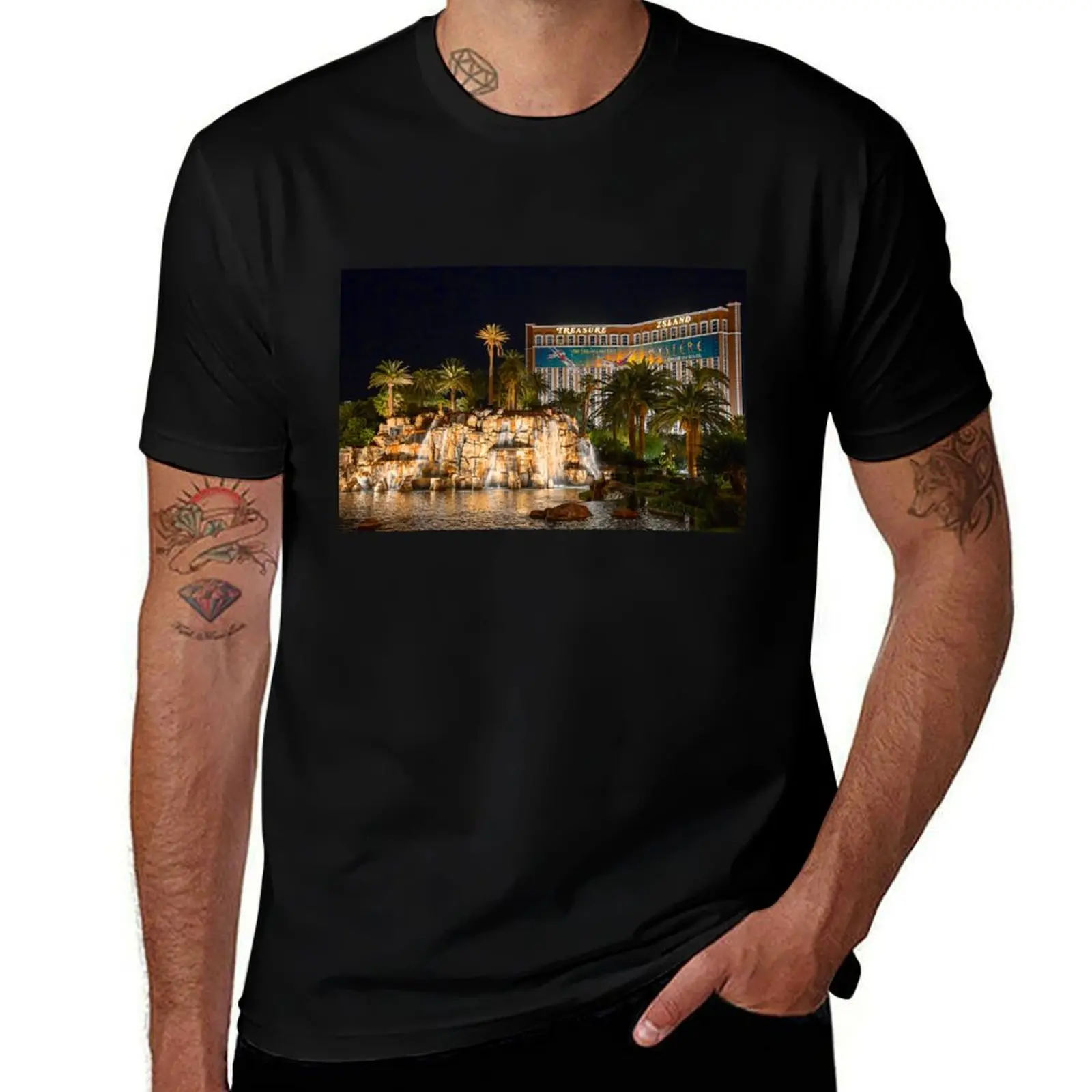 

USA. Nevada. Las Vegas. Treasure Island at Night. T-Shirt t shirts for man cotton funny t shirts designer T-Shirt
