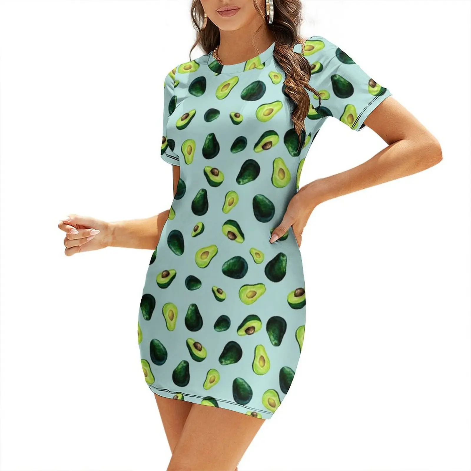 

Avocado Pattern Short Sleeved Dress chic and elegant evening dress women's summer dress 2025