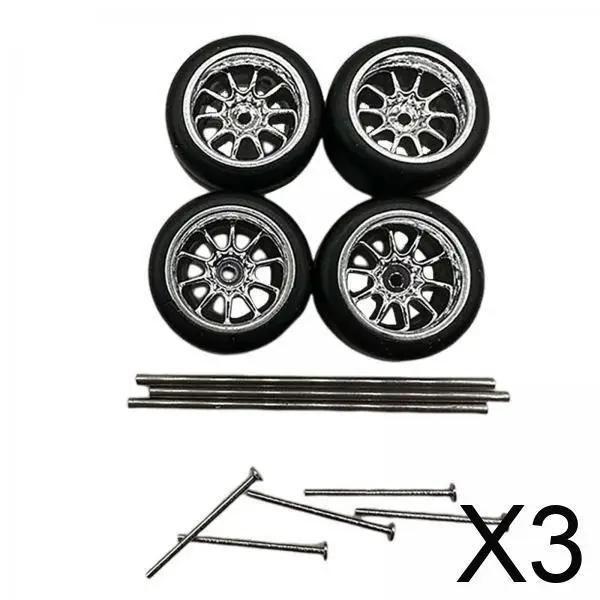 

3x 4 Pack of RC Alloy Wheels And Tires for 1/64 Scale Vehicles