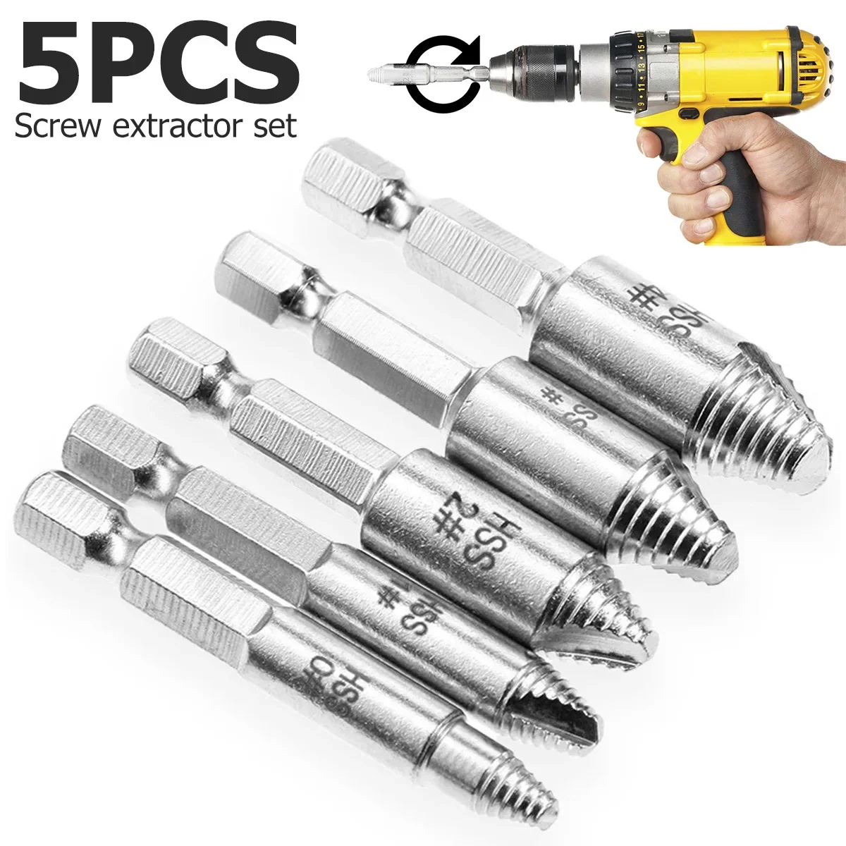 5Pc Damaged Screw Extractor Drill Bit High Speed Steel Double Easily Take Out Side Drill Out Broken Screw Remover Bolt Hand Tool