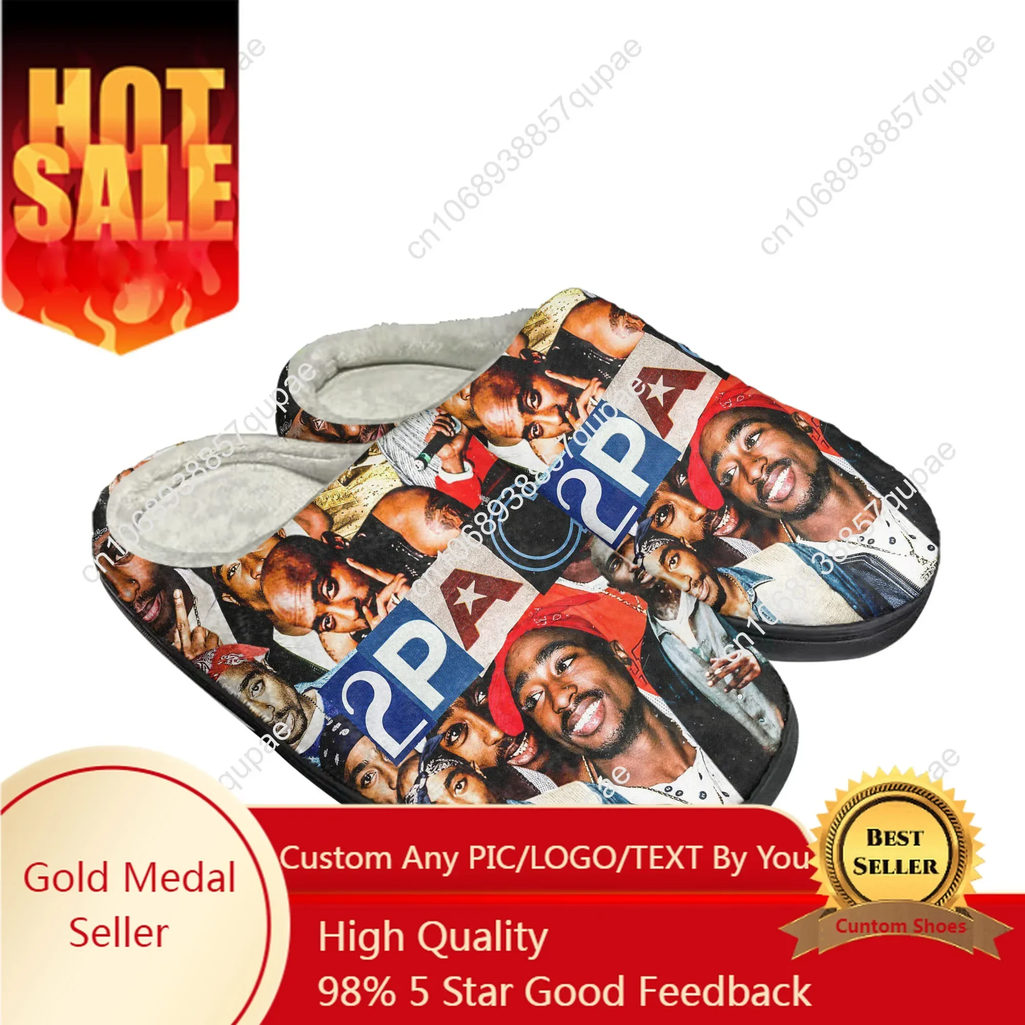 Rap 2Pac Tupac Home Cotton Custom Slippers Mens Women Sandals Plush All Eyez on Me Casual Keep Warm Shoes Couple Thermal Slipper