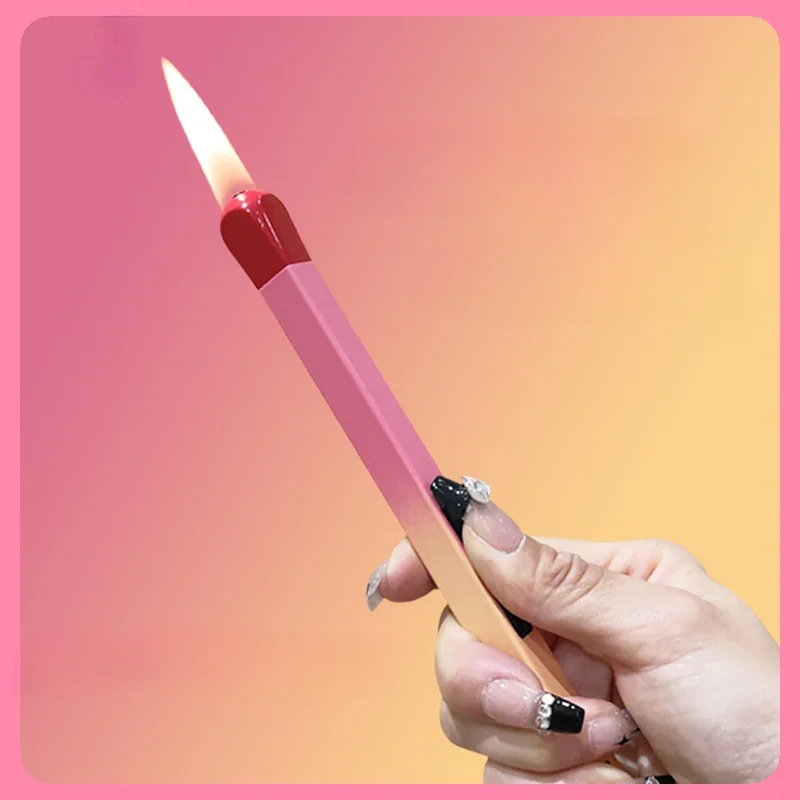 Gradient Super Large Match Lighter Windproof Visual Window Open Flame Butane Inflatable Portable Candle Kitchen Lighter