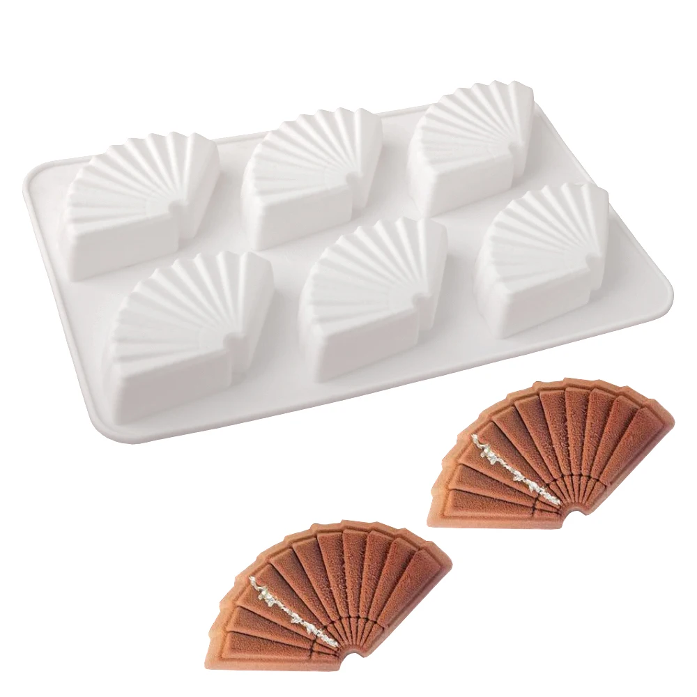 6-Zellen Chinesische Faltfächer Design Silikon Kuchen Form Schokolade Form Dessert Werkzeuge Küche Backen Liefert Kuchen Dekoration