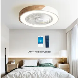 Ventiladores de teto inteligentes com luz, lâminas reversíveis, 6 velocidades, 52cm, lâmpada de assoalho baixo, sala de estar, sala de jantar, iluminação, 36W