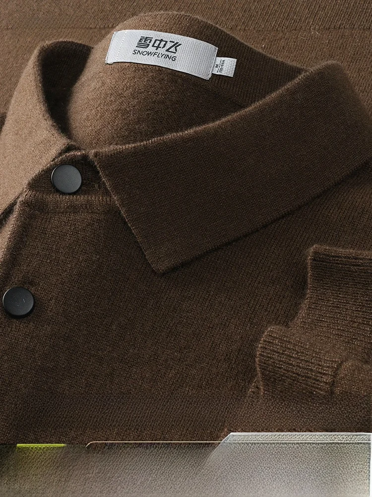 

Мужской свитер Snow Flying из 100% шерсти, однотонный, базовый, с отложным воротником, мягкий, удобный, вязаный шерстяной джемпер