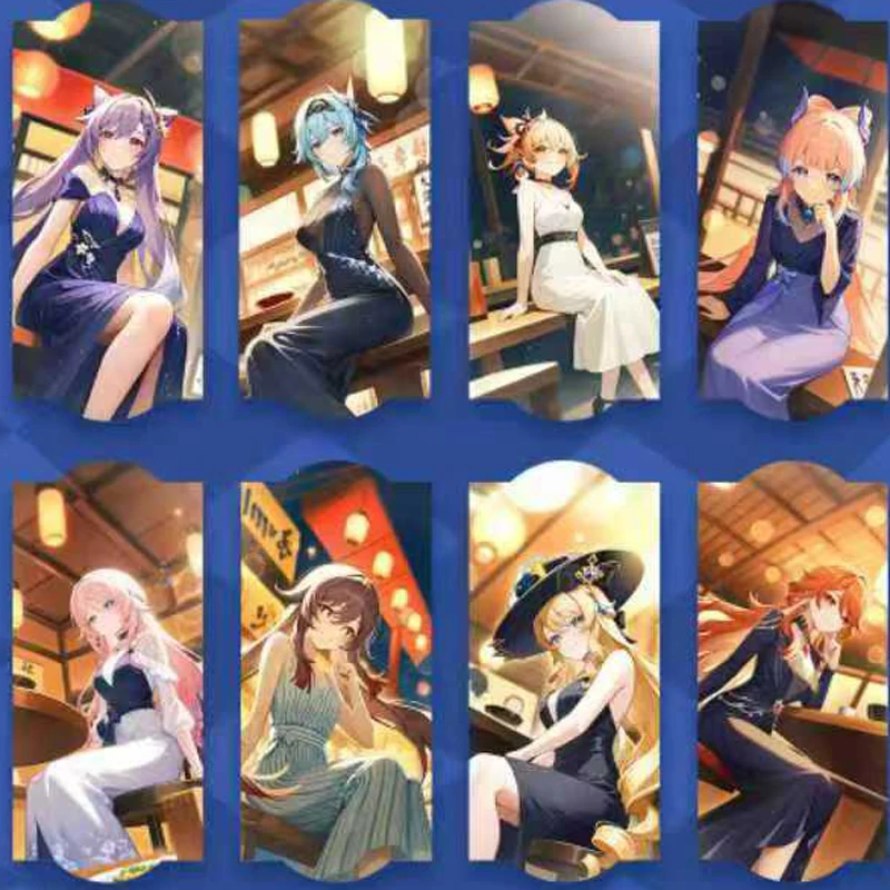 KAOKA Genshin Impact Four Fold Cards Collectible Pull Tab Set 300 Characters Art Gold Foil Stamping Embossed Display Anime
