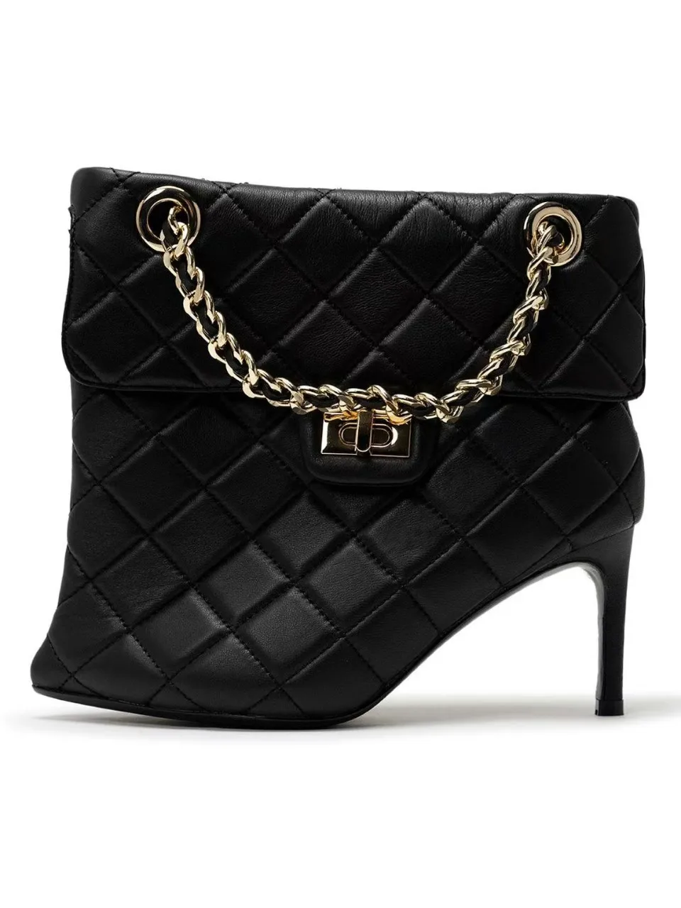 Autumn Winter New Women's Burgundy/Black Ankle Boots Gold Chain Decor Unique Shape Stiletto High Heel Fashion Large Size Boots - view 6