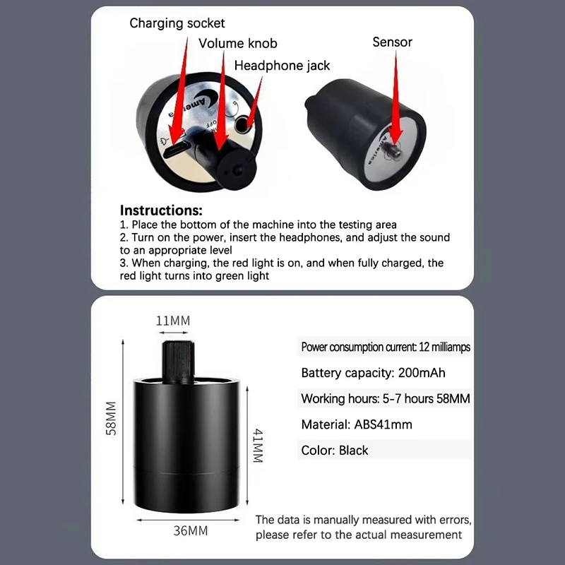 Detector de fugas de agua, Detector de sonido multifuncional para tuberías, fugas de agua, adecuado para detección de fugas de varias tuberías de construcción