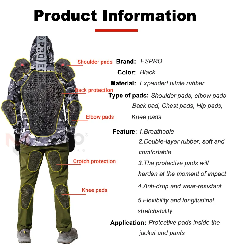 With CE Certification Motorcycle Jackets Protection Pads Riding Armor Back Shoulder Elbow Pads Rider Motocross Protective Gear