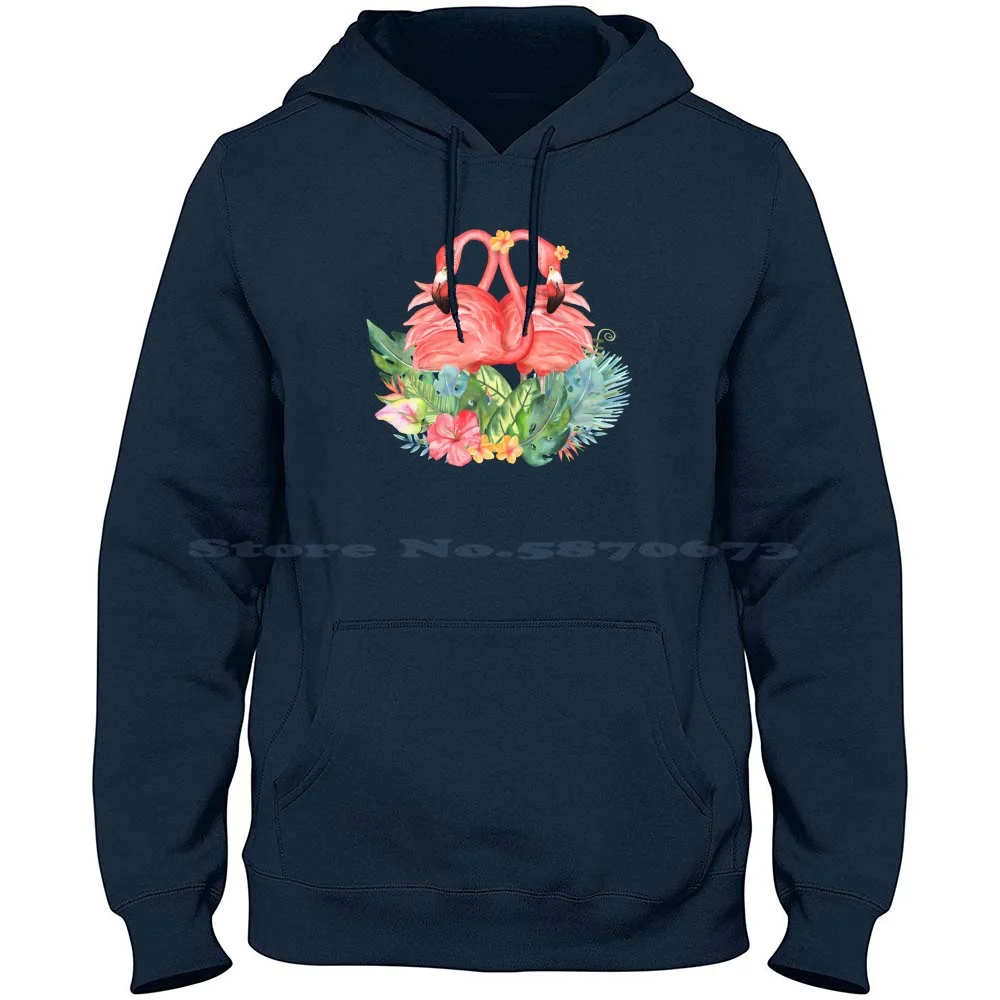 Love Birds Flamingos | Tropical Art 100% Cotton Hoodie Big Birds Tropical Birds Love Birds Birds In Love Greenery Tropics