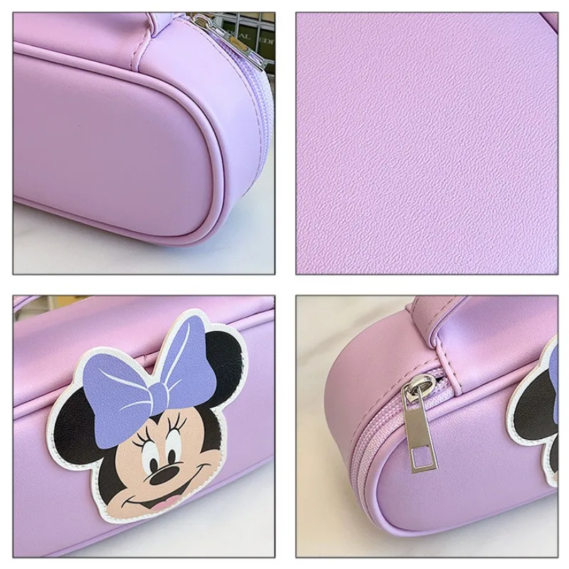 Disney Minnie Mouse Elsa Pencil Bag Cartoon Large Capacity PU Leather Stationery Box School Students Handbag Pen Storage Case