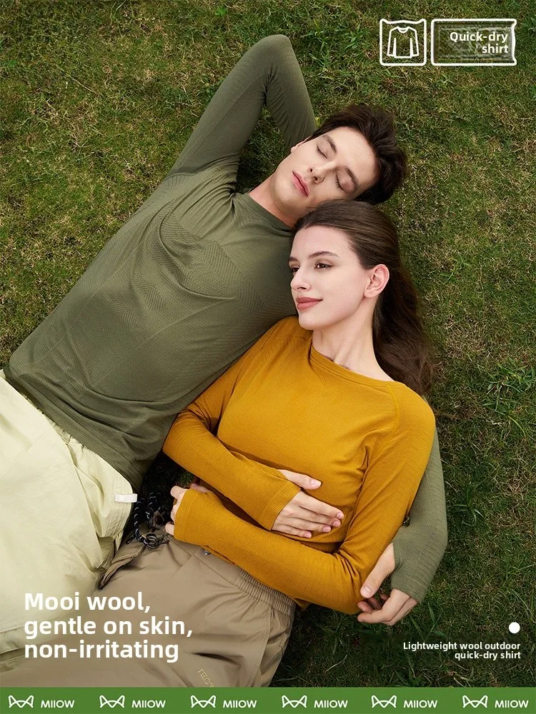 

Ранняя осень Beau, шерстяной, приятный для кожи спортивный топ для пар, не запускающийся, удобная повседневная футболка