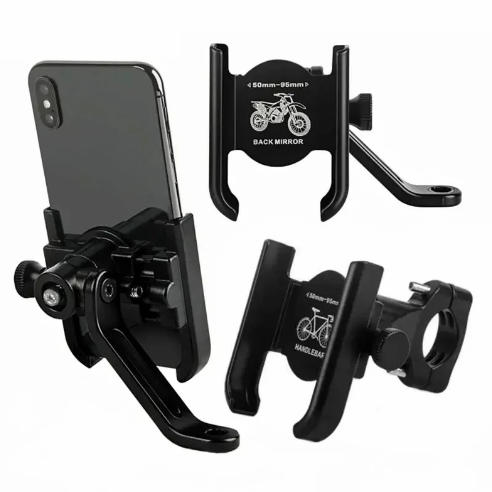 Aluminum Alloy Motorcycle Phone GPS Holder, Dual Use Mount Rearview Mirror & Handlebar Clip Bracket, Shockproof Navigation Stand