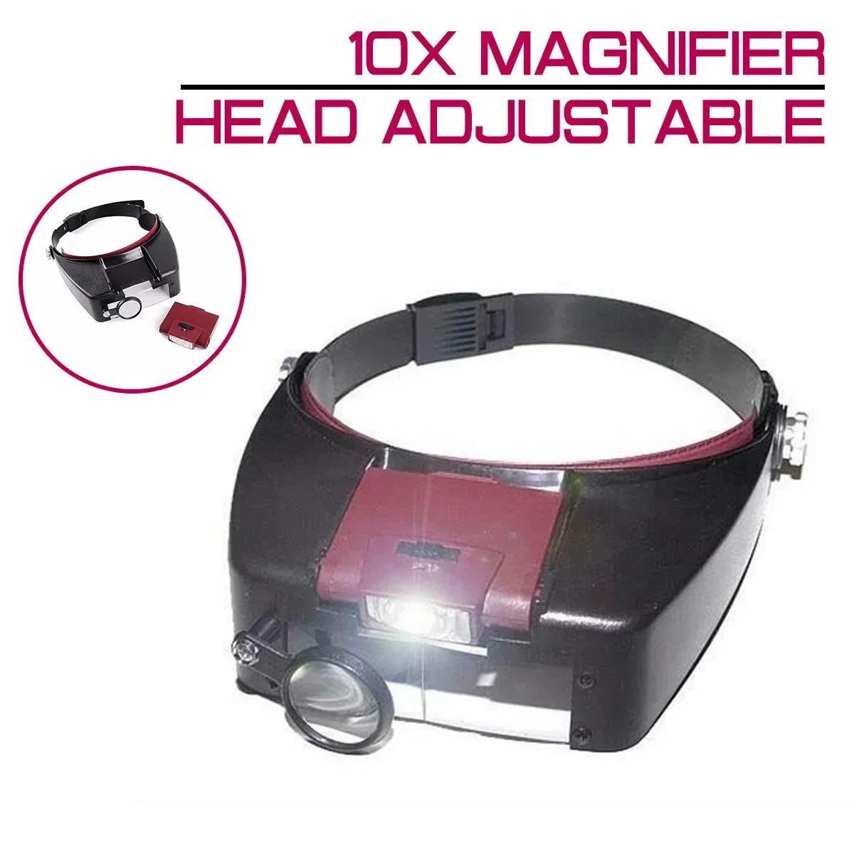 10X Magnifier LED Lighted Magnifying Glass illuminated Loupe Glasses headband Adjustable Third hand Optical Instrument