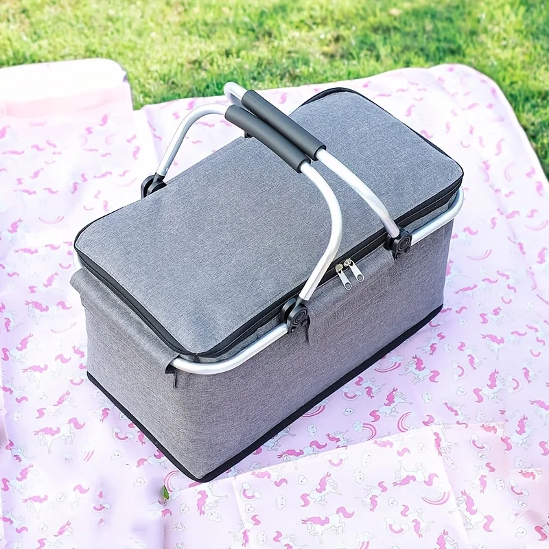 Large-Capacity Thickened Aluminum Foil Picnic Basket, Multifunctional Insulated Outdoor Cooking & Fruit Storage Basket