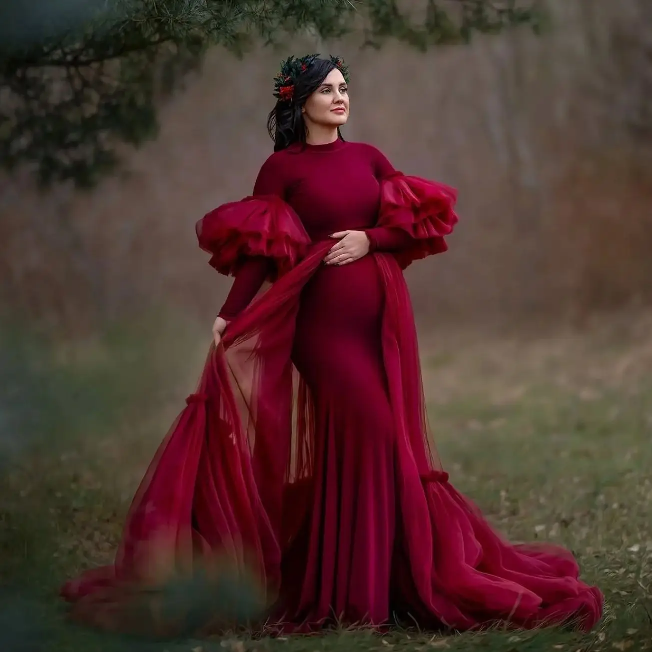 

2 in 1 Prom Dresses Women Long Sleeves Maternity Photoshoot Dress Baby Shower Gown Customized Boho vestido de novia