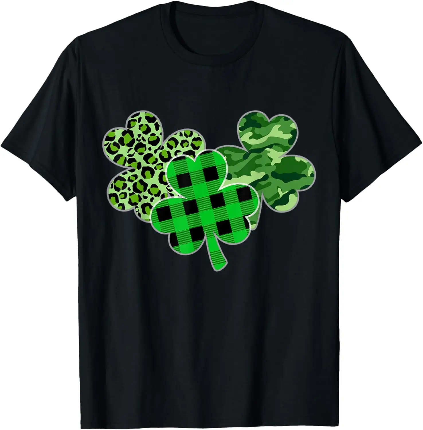 

Plaid Shamrock Leopard Camouflage Funny St Patricks Day Gift T-Shirt