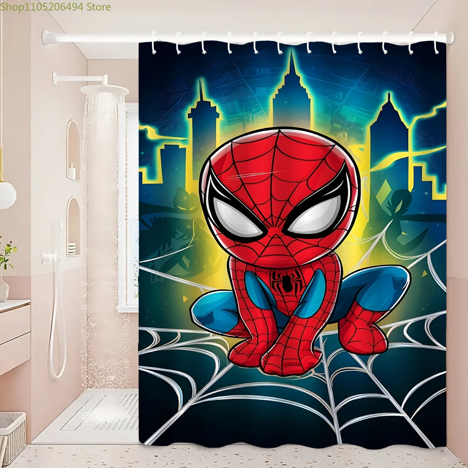 

Занавеска для душа с принтом в виде Человека-паука, изготовленная из прочной полиэстеровой ткани, подходит для уютных домашних ванных комнат и