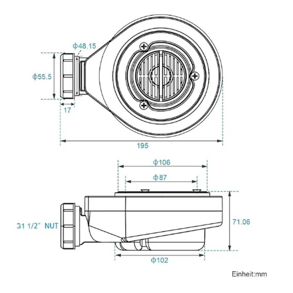 Shower Drain 90mm with Factory-Mounted Smell Trap and Stainless Steel Hair Filter for Standard 40mm or 50mm Outlets