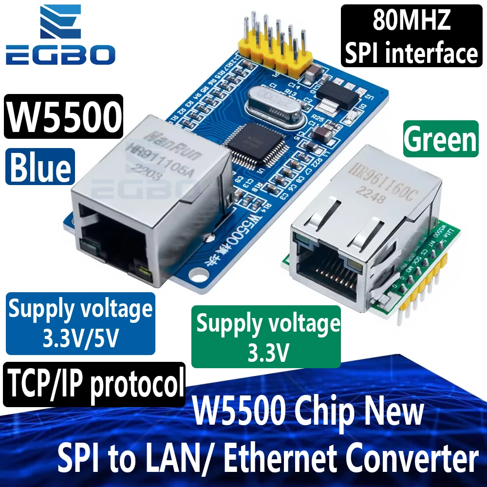 EGBO W5500 Chip New SPI to LAN/ Ethernet Converter TCP / IP 51 / STM32 microcontroller program over